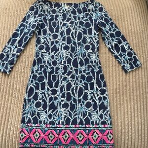 Lilly Pulitzer Navy Bamboo Pima Cotton Long sleeved Dress XXS